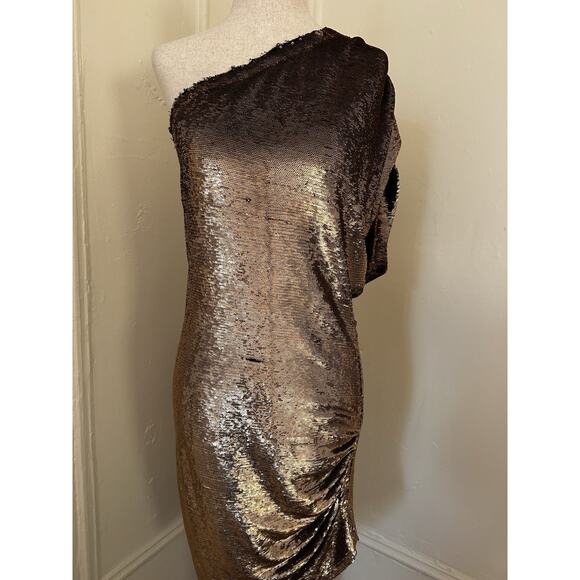 IRO‎ Gold Sequin One Shoulder Mini Dress | 40 - Picture 2 of 6